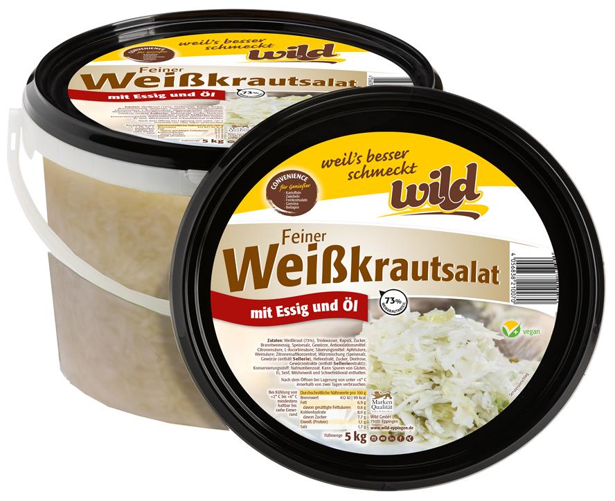 Feiner Weißkrautsalat mit Essig und Öl, 5 kg Eimer Feiner Weißkrautsalat mit Essig und Öl, 5 kg Eimer