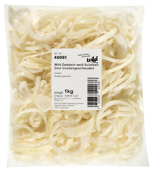Weiße Zwiebeln, 2mm Scheiben, trockengeschleudert, 1 kg Beutel Weiße Zwiebeln, 2mm Scheiben, trockengeschleudert, 1 kg Beutel