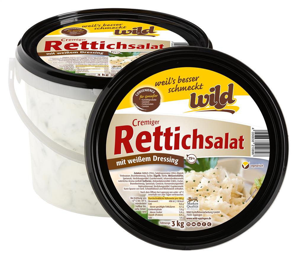 Cremiger Rettichsalat mit Salatmayonnaise, 3 kg Eimer Cremiger Rettichsalat mit Salatmayonnaise, 3 kg Eimer
