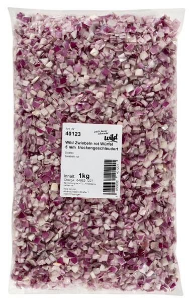 Rote Zwiebeln, 5mm Würfel, trockengeschleudert, 1 kg Beutel Rote Zwiebeln, 5mm Würfel, trockengeschleudert, 1 kg Beutel